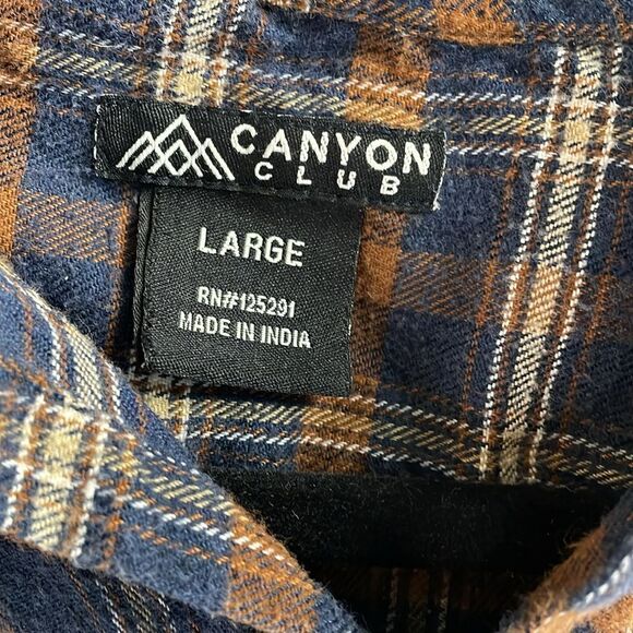 Canyon Club Men’s Flannel Long Sleeve Shirt, Size Large, Brown,Blue and White - Picture 3 of 5